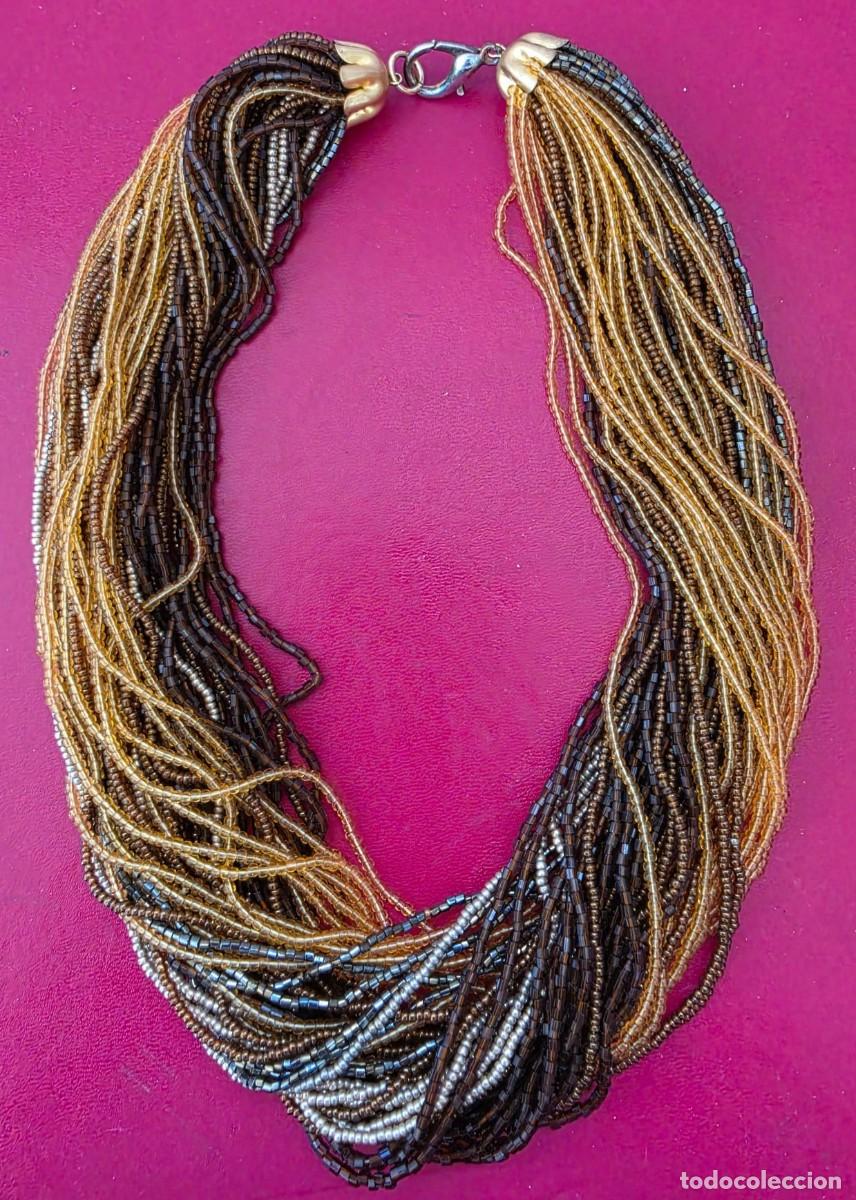Joyeria: Collar multihilo de micro-cuentas en tonos dorado, bronce y negro &ndash; estilo &ldquo;statement&rdquo; 20CM - Foto 1