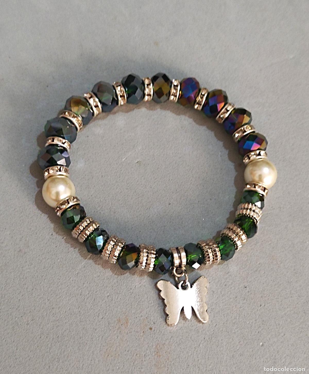 Joyeria: Pulsera cuentas de cristal verde, estirable. - Foto 2