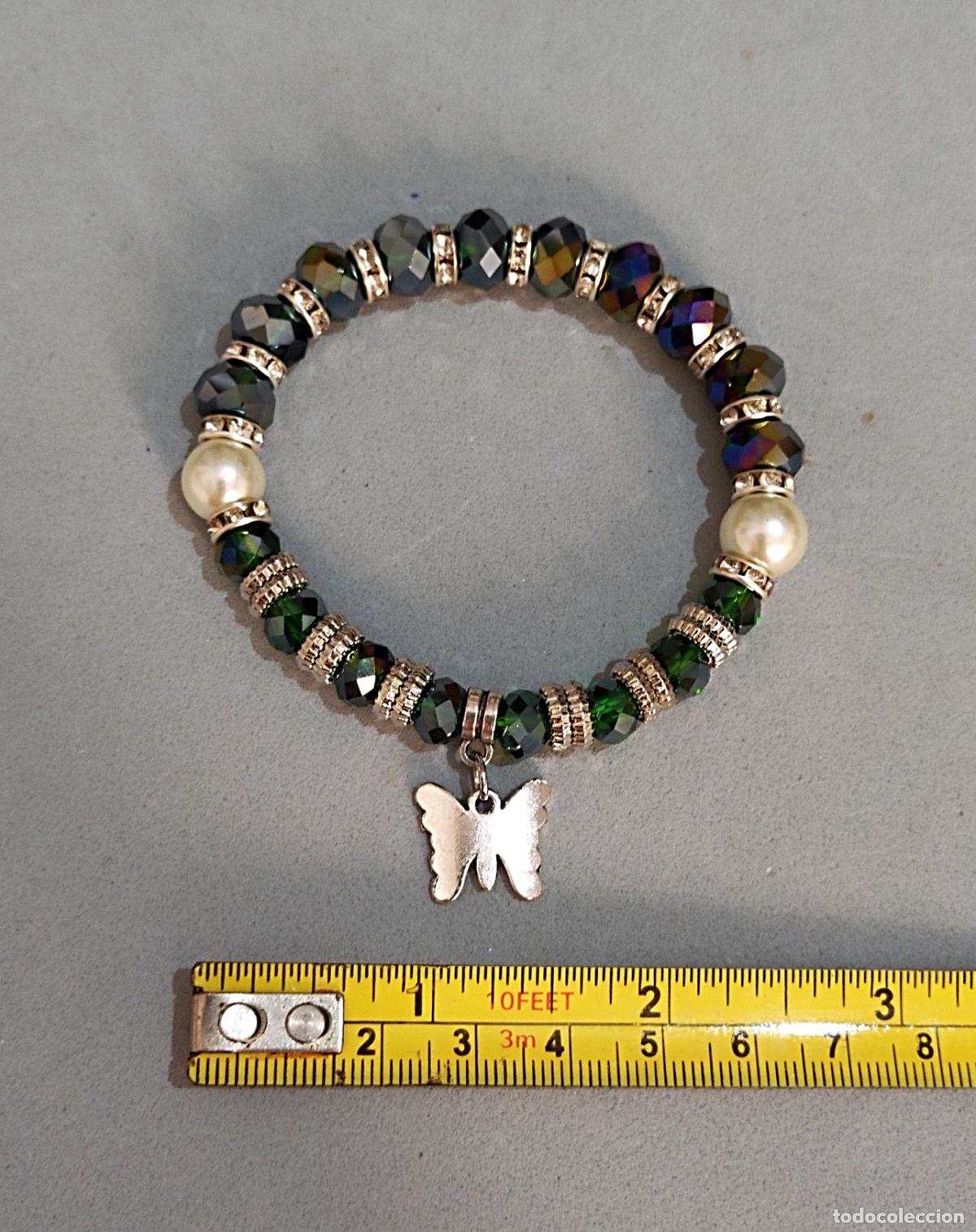 Joyeria: Pulsera cuentas de cristal verde, estirable. - Foto 4