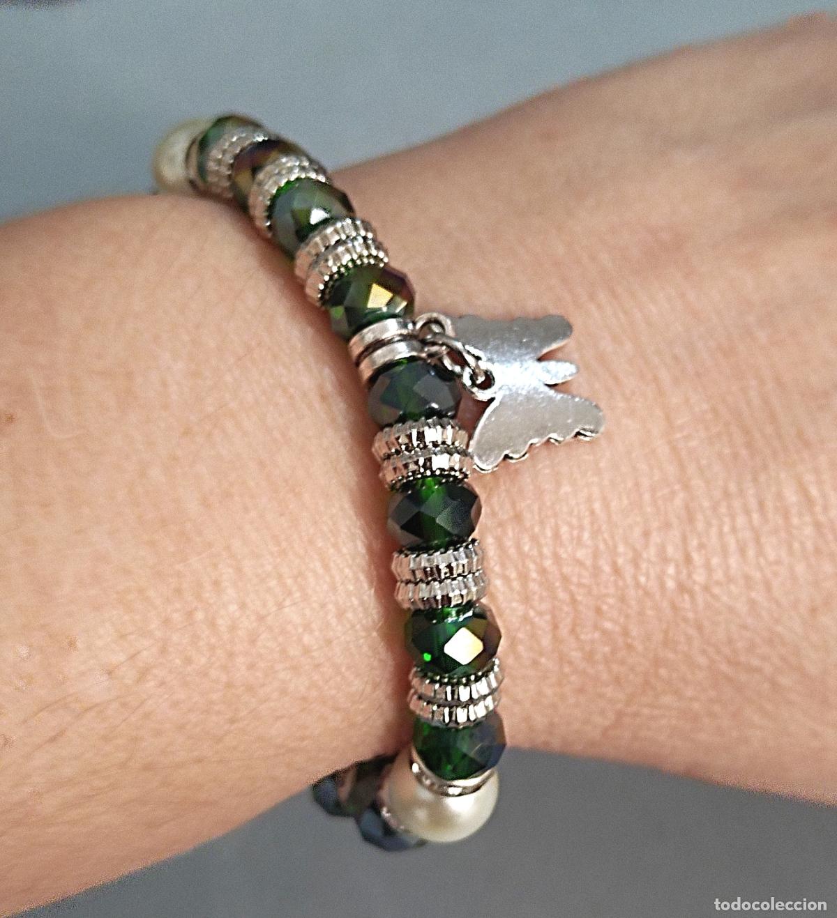 Joyeria: Pulsera cuentas de cristal verde, estirable. - Foto 1