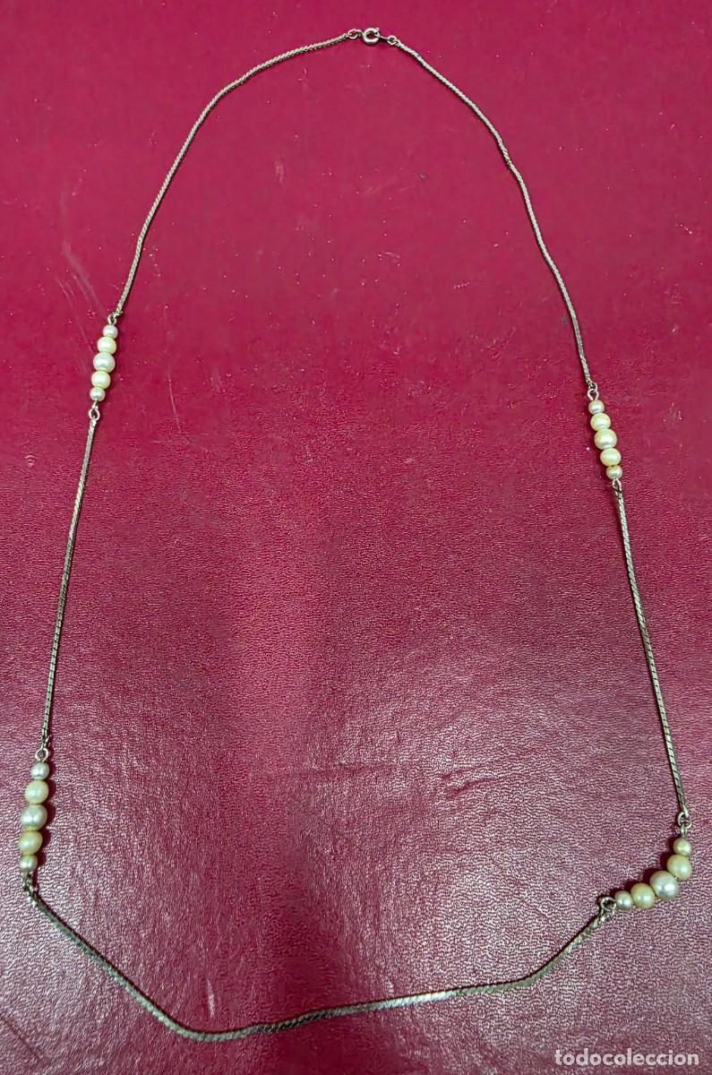 Joyeria: Collar Vintage con Perlas Blancas y Cadena Plateada (72 cm) - Foto 1