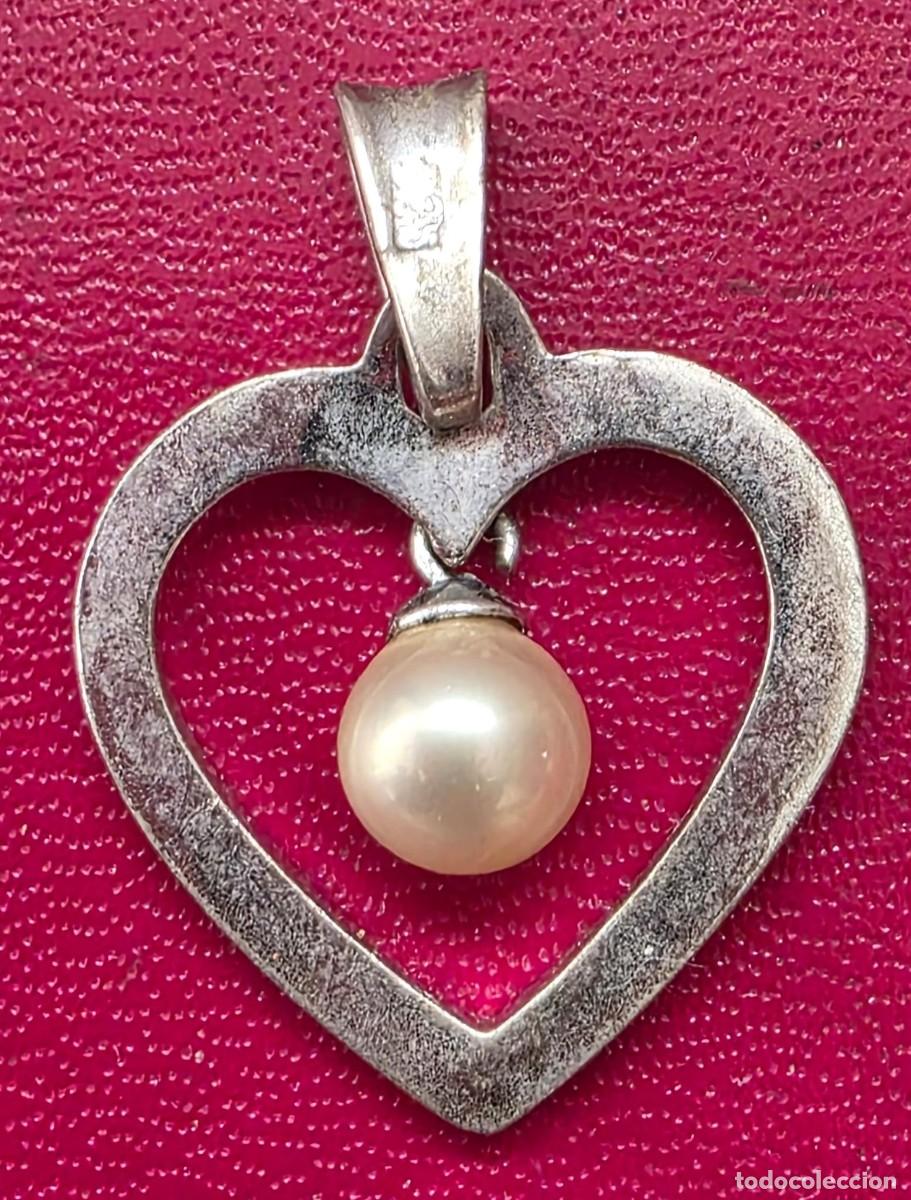 Joyeria: Colgante de coraz&oacute;n plateado con perla &ndash; 2 cm - Foto 1
