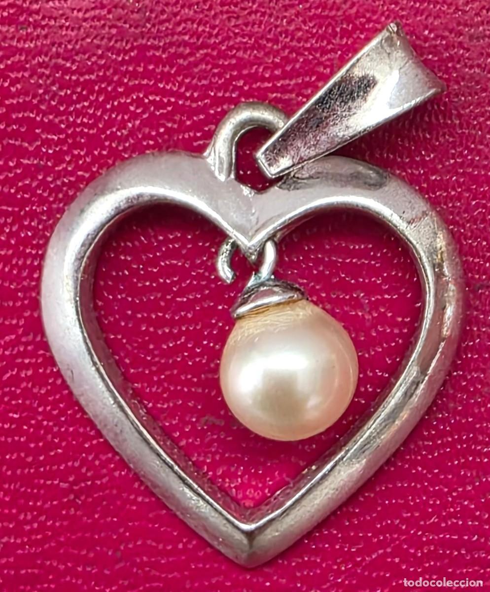 Joyeria: Colgante de coraz&oacute;n plateado con perla &ndash; 2 cm - Foto 2