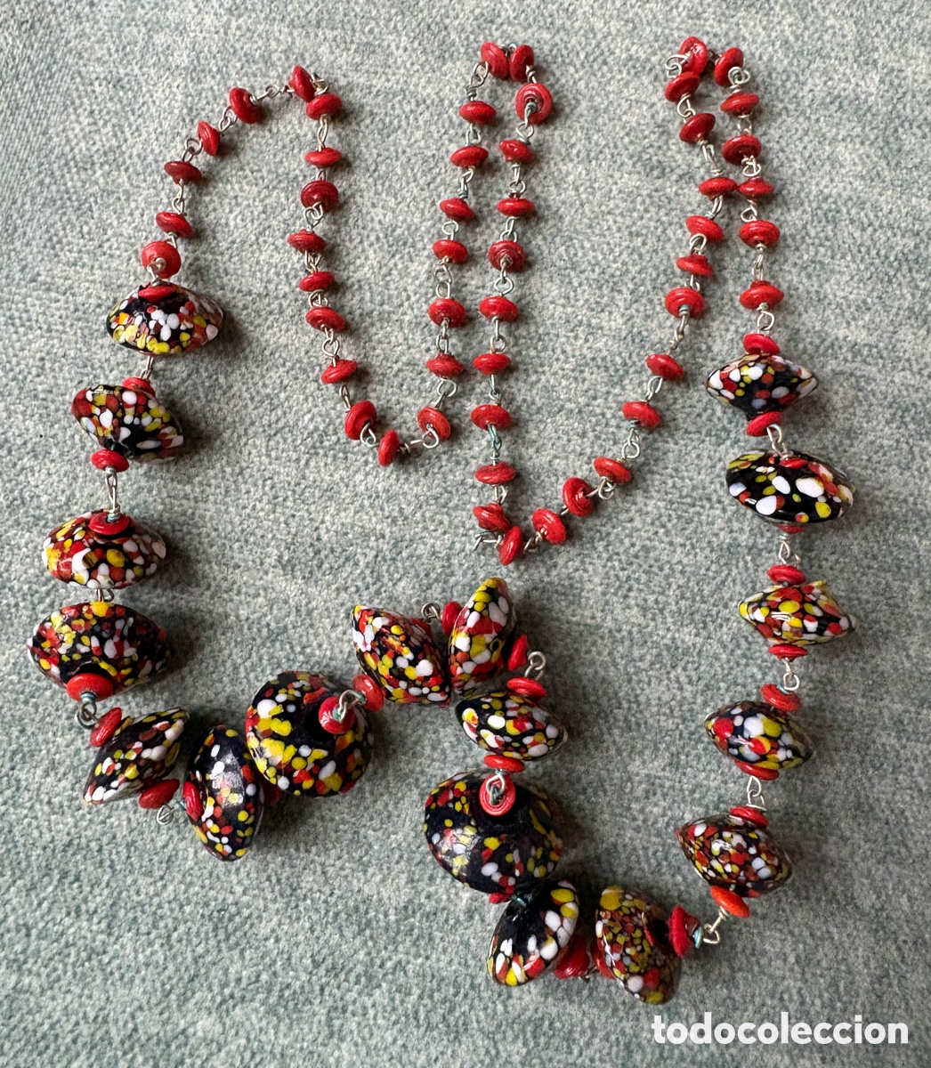 Gioielleria: (L391) Collar vintage artesanal &ndash; cuentas de vidrio moteado &ndash; 40 cm