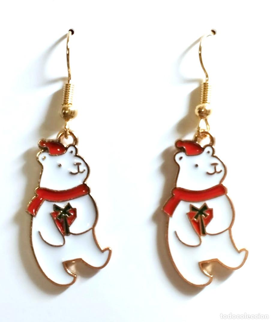 Joyeria: Pendientes navide&ntilde;os con oso blanco con regalo y gorro, Nuevos - Foto 1