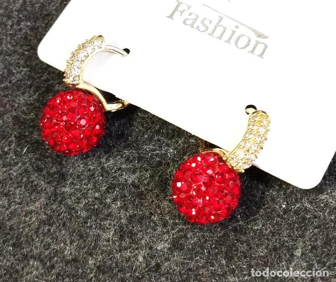 Joyeria: Pendientes color oro con strass rojo, Nuevos - Foto 3