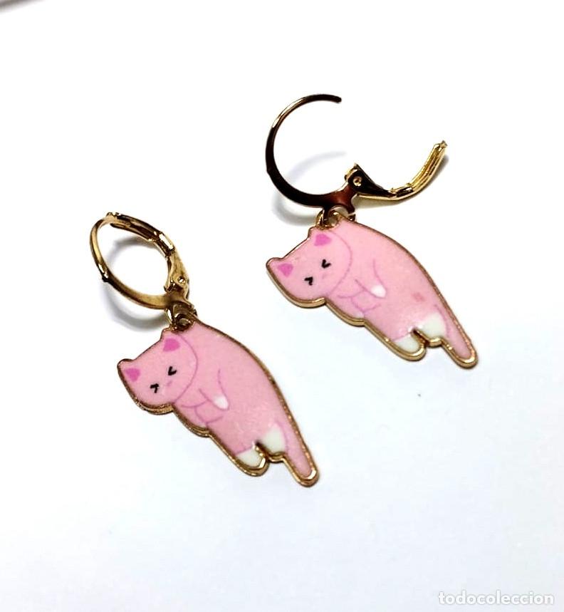 Joyeria: Pendientes gatitos color rosa, Nuevos - Foto 2