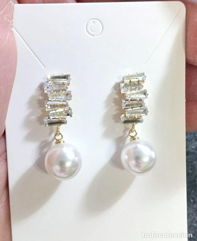 Joyeria: Pendientes con perla colgante y strass, Nuevos - Foto 1