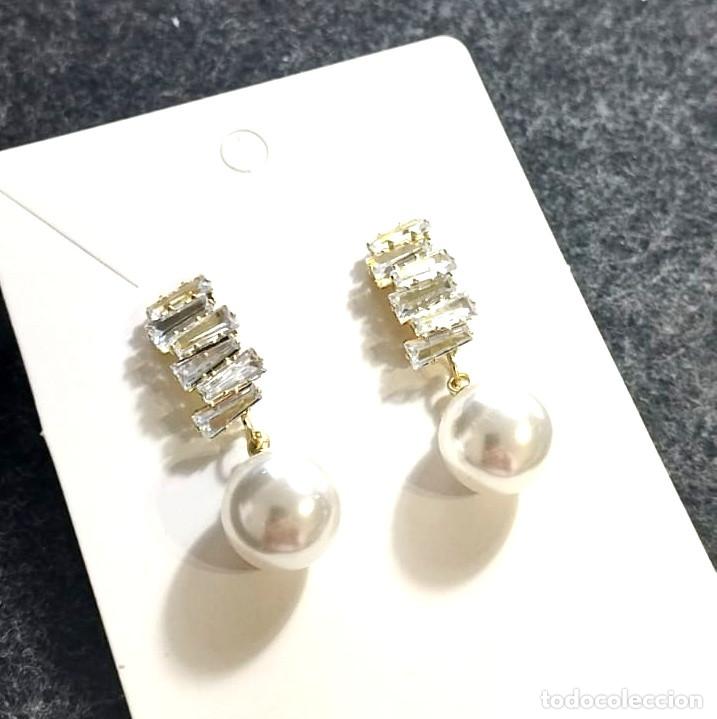 Joyeria: Pendientes con perla colgante y strass, Nuevos - Foto 2