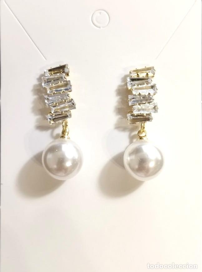 Joyeria: Pendientes con perla colgante y strass, Nuevos - Foto 3