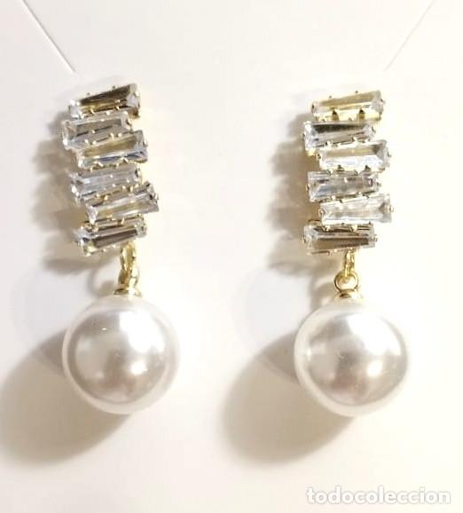 Joyeria: Pendientes con perla colgante y strass, Nuevos - Foto 4