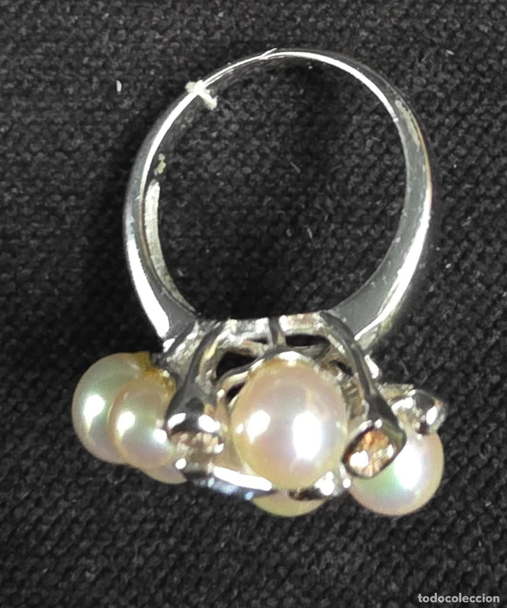 Joyeria: Anillo vintage de perlas naturales y gemas multicolor en plata - Foto 2