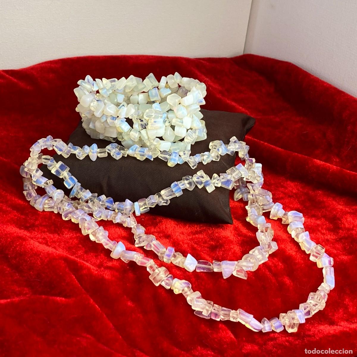 Joyeria: Conjunto de collar y pulsera de opalina, cuentas chip iridiscentes - Foto 1