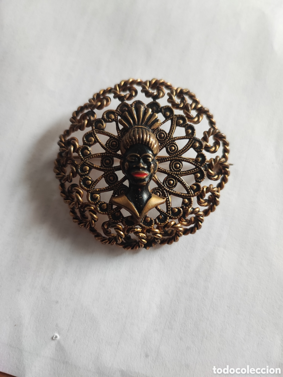 Joyeria: Antiguo broche, metal dorado - Foto 3