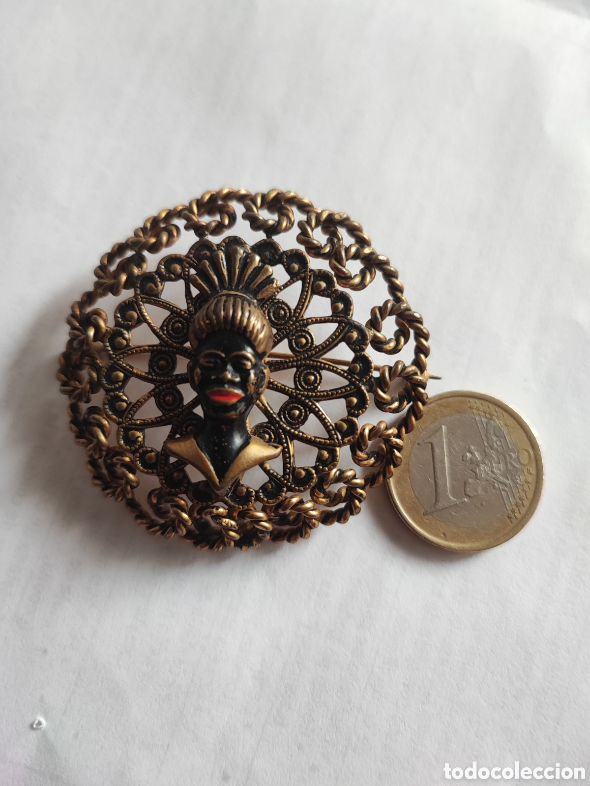 Joyeria: Antiguo broche, metal dorado - Foto 4