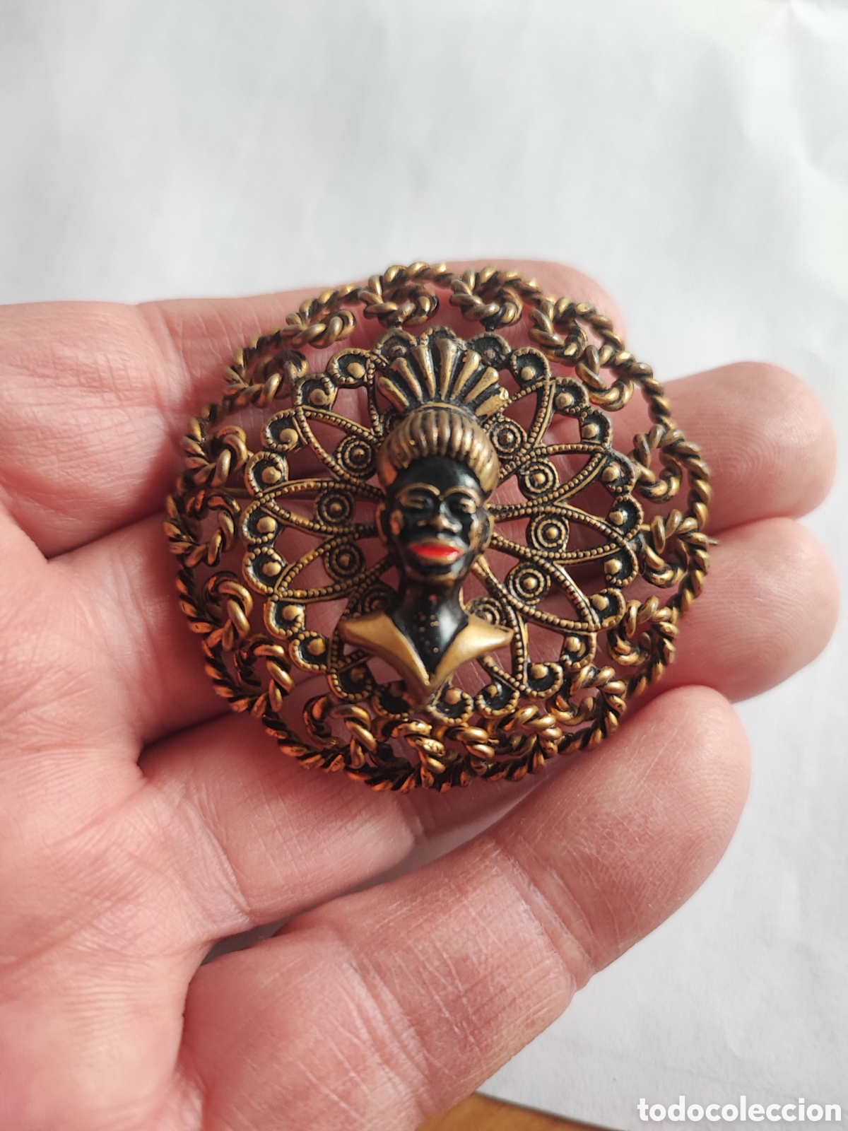 Joyeria: Antiguo broche, metal dorado - Foto 1