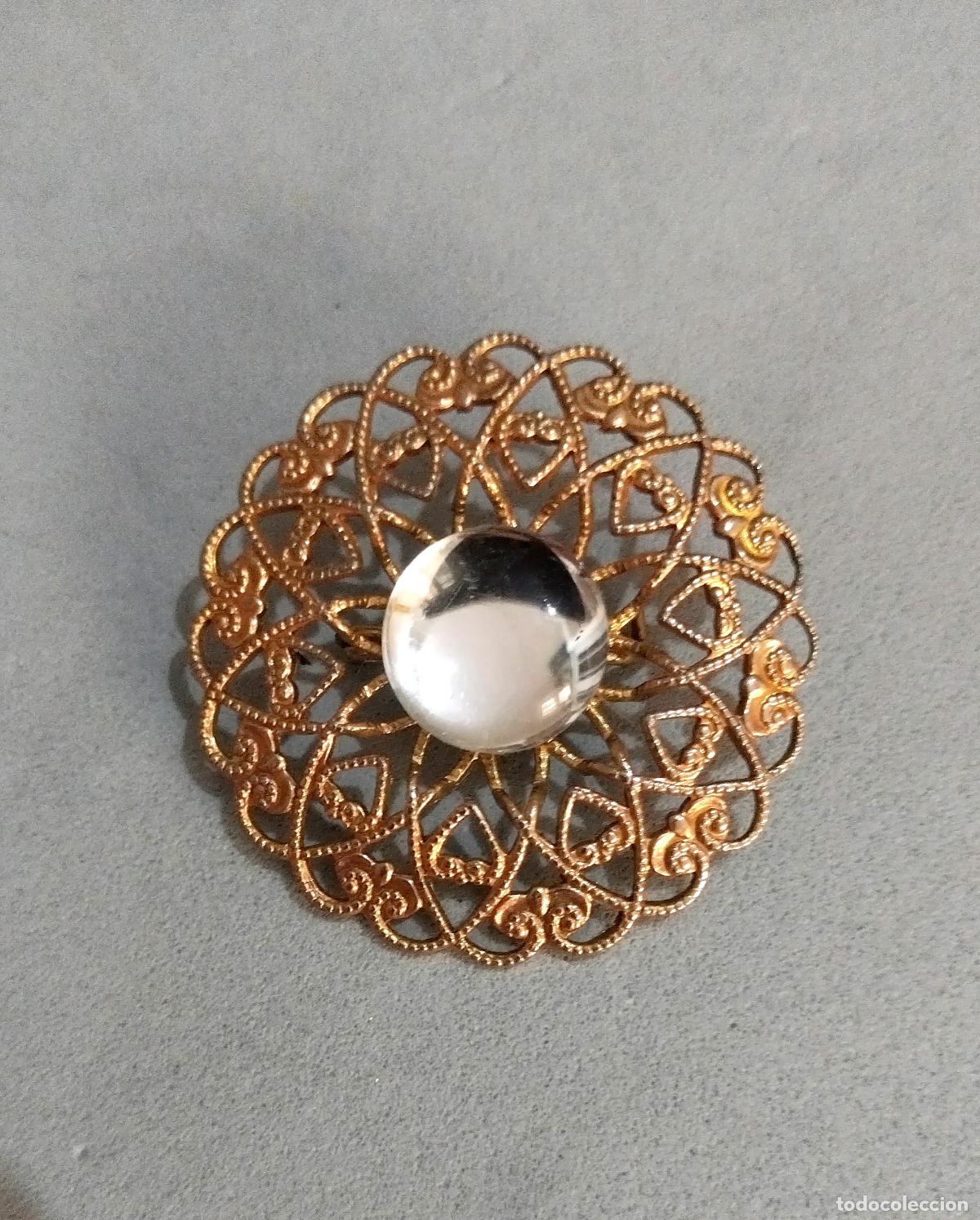Joyeria: Antiguo broche dorado, con cristal. - Foto 1
