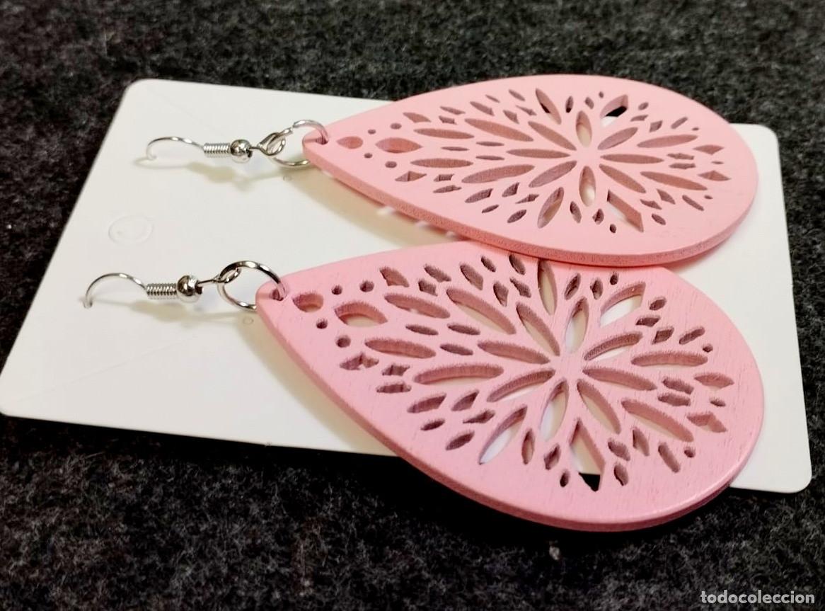 Joyeria: Pendientes largos de madera color rosa dulce, Nuevos - Foto 4