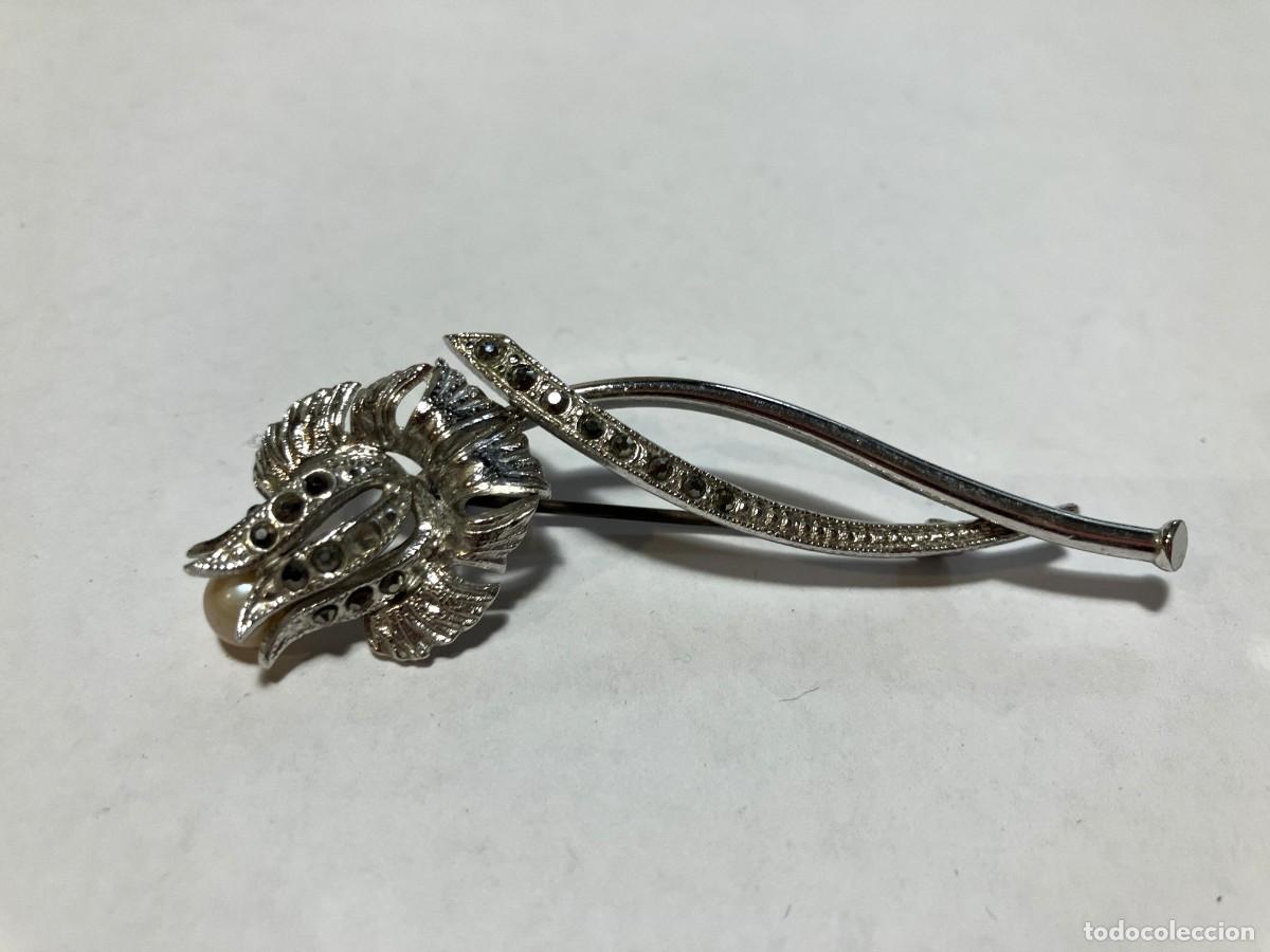 Joyeria: Broche vintage plateado con perlita - Foto 1