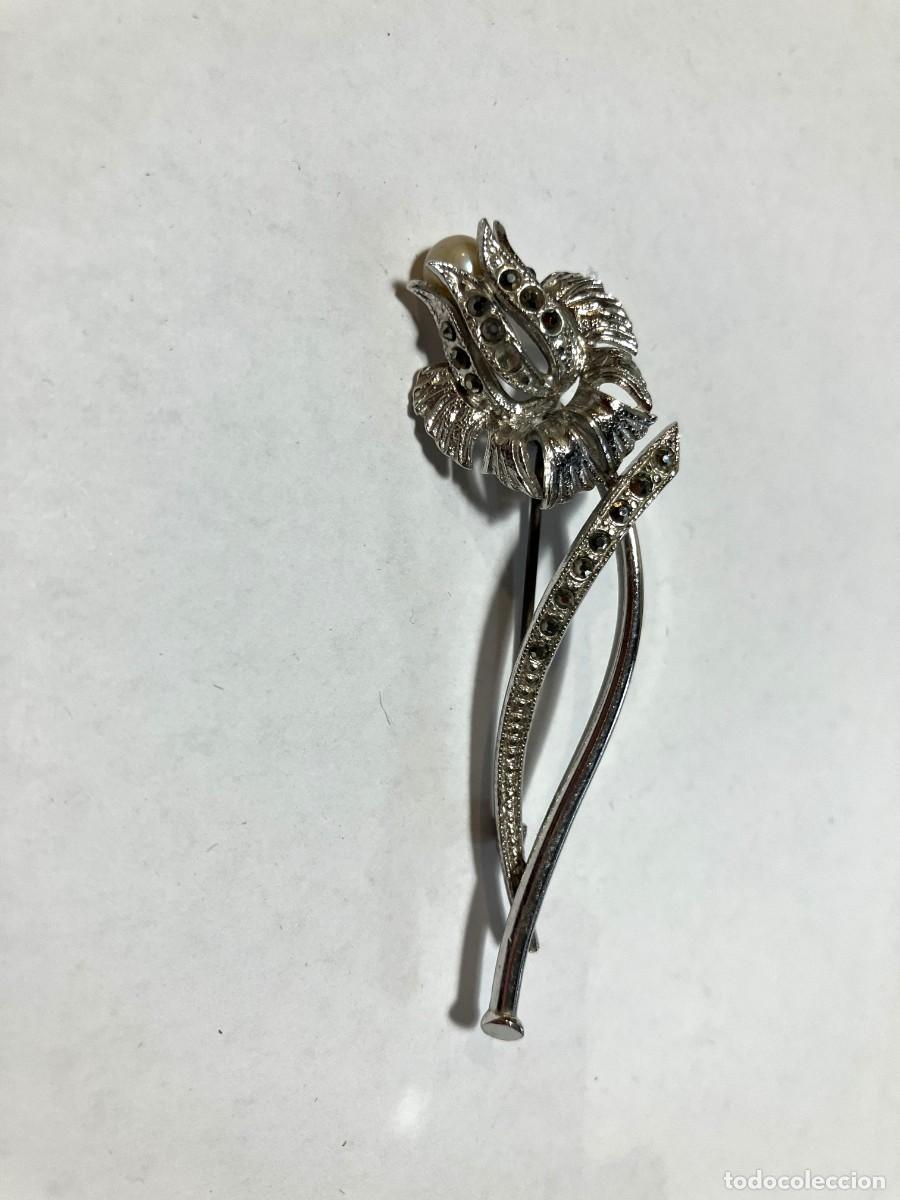 Joyeria: Broche vintage plateado con perlita - Foto 2