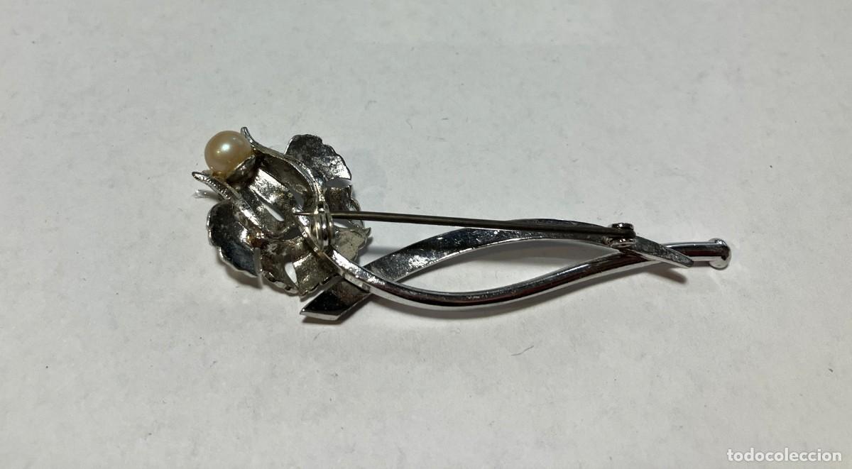 Joyeria: Broche vintage plateado con perlita - Foto 3
