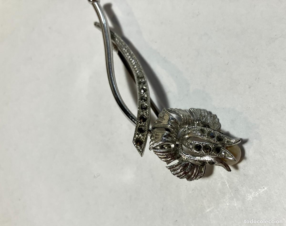 Joyeria: Broche vintage plateado con perlita - Foto 4