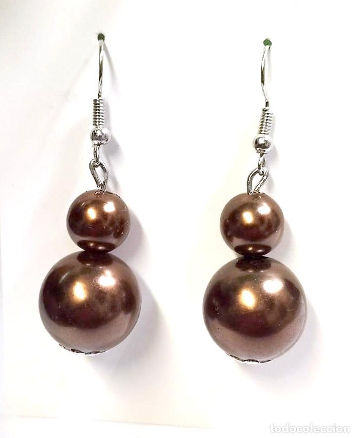 Joyeria: Pendientes color marr&oacute;n doble perla, Nuevos - Foto 1