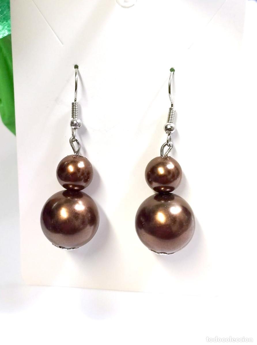 Joyeria: Pendientes color marr&oacute;n doble perla, Nuevos - Foto 2