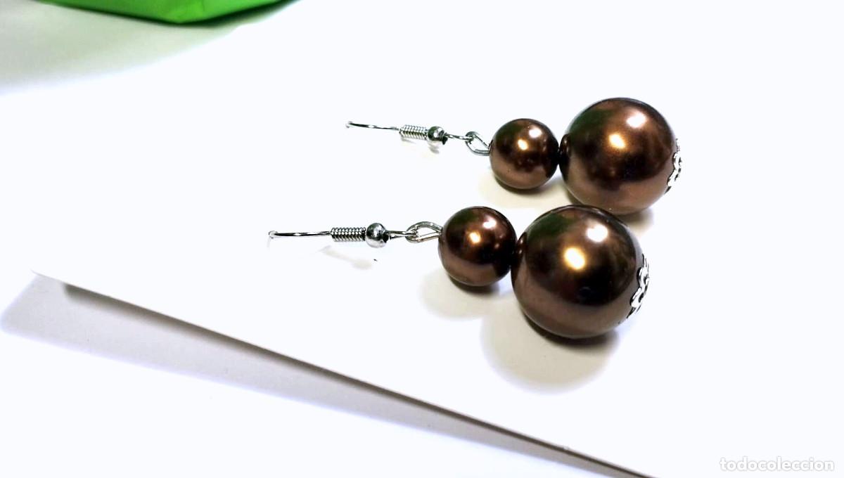 Joyeria: Pendientes color marr&oacute;n doble perla, Nuevos - Foto 3