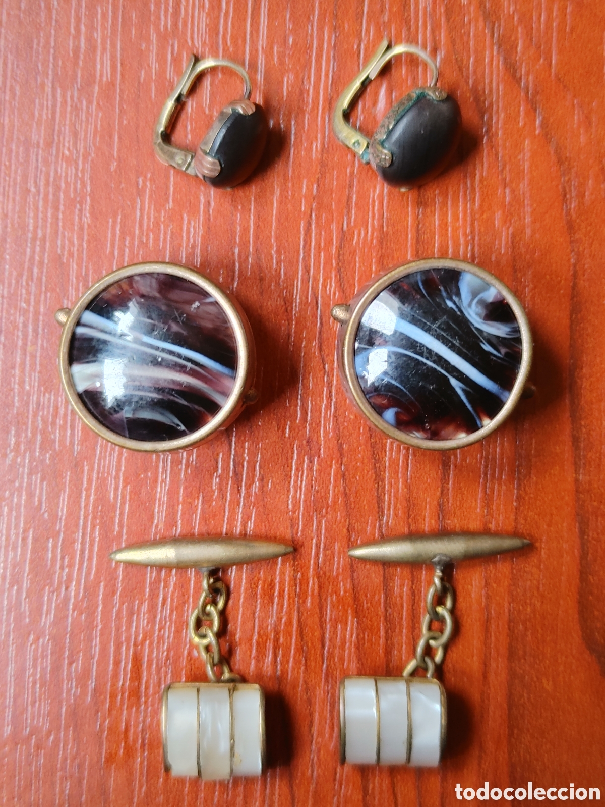 Joyeria: Gemelos, botones y pendientes. Chapados en oro. - Foto 2
