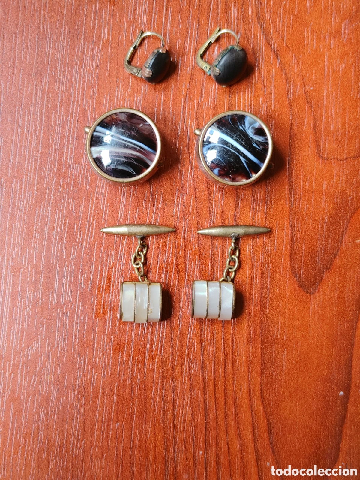 Joyeria: Gemelos, botones y pendientes. Chapados en oro. - Foto 1