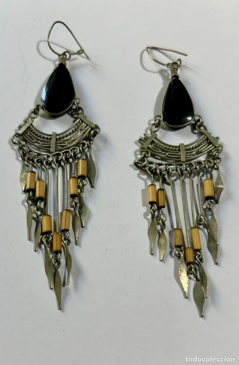 Joyeria: PAREJA DE PENDIENTES COLGANTES LARGOS - VINTAGE BOHO &Eacute;TNICOS- MODA HIPPIE - c. 1975