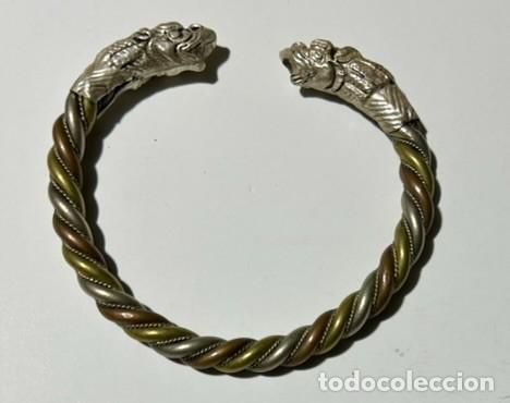 Joyeria: BRAZALETE BOHO VINTAGE R&Iacute;GIDO TIPO TORQUE VIKINGO DISE&Ntilde;O TRENZADO BICOLOR CON CABEZAS DE DRAG&Oacute;N