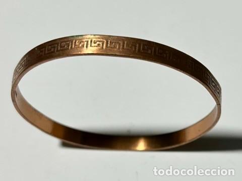 Joyeria: PULSERA R&Iacute;GIDA TIPO BANGLE DE COBRE MACIZO BOHO VINTAGE DECORADO DE GRECA