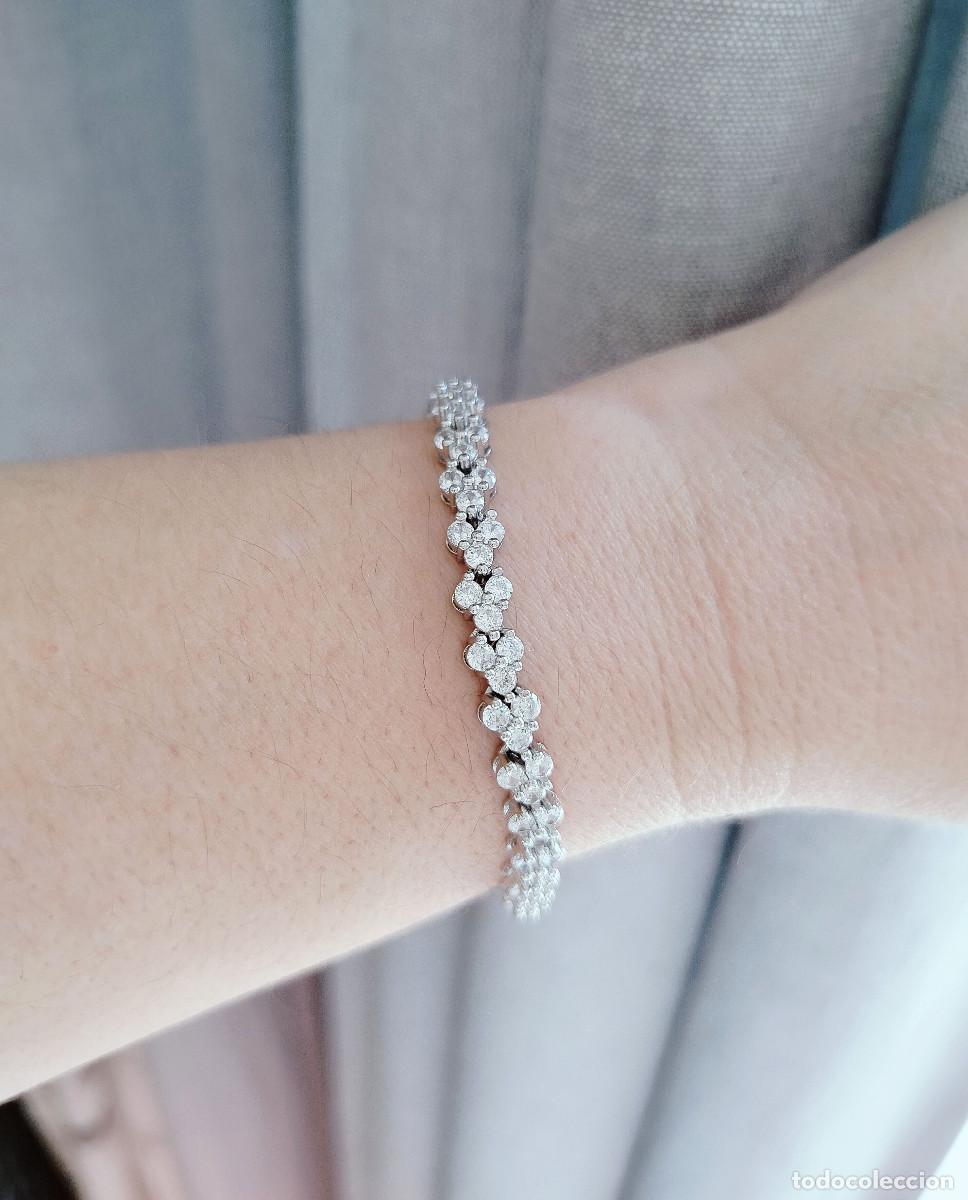 Joyeria: Pulsera estilo tenis de cobre color platino y circonita artificial