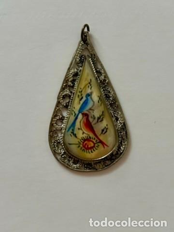 Joyeria: COLGANTE PERSA VINTAGE DE N&Aacute;CAR Y FILIGRANA PINTADO A MANO c. 1965
