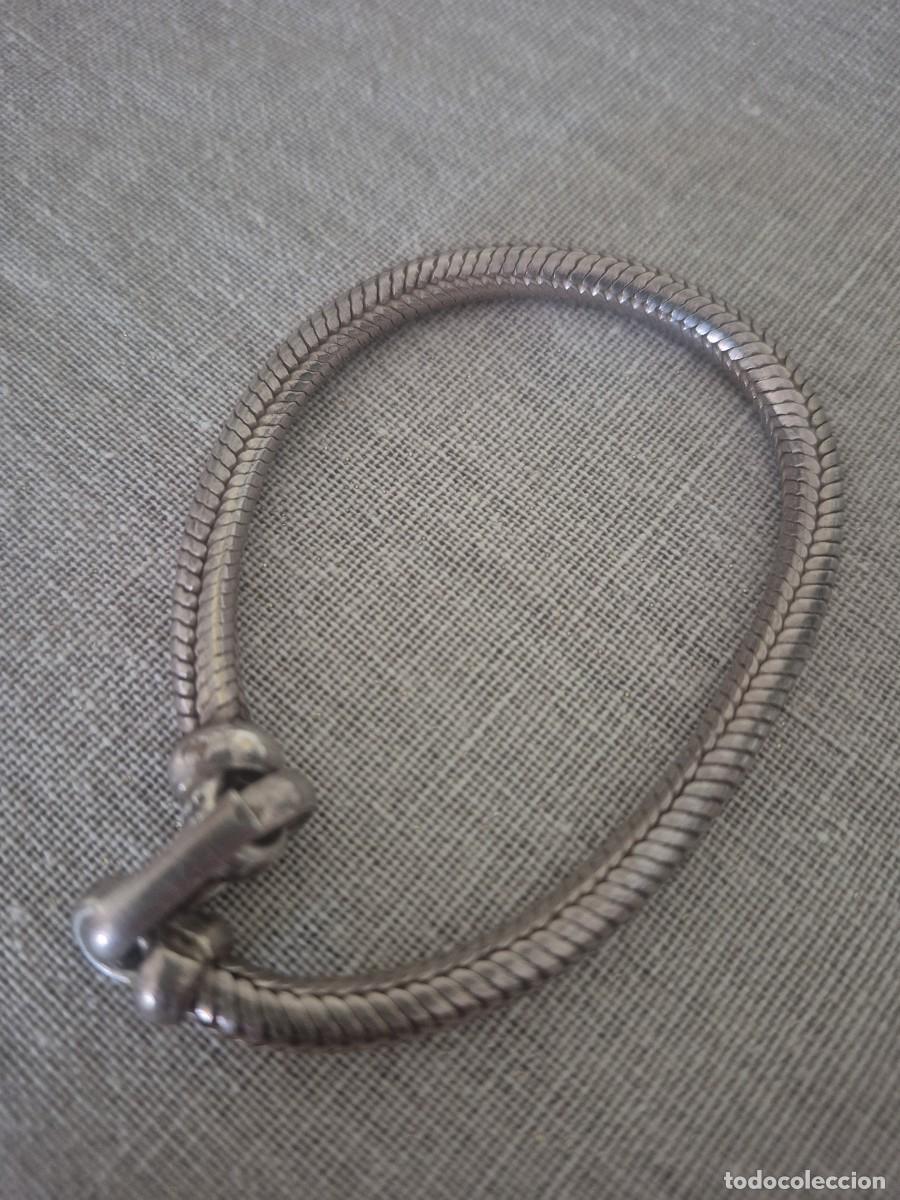 Joyeria: Pulsera tipo Pandora cadena serpiente plateada cierre bola vintage mujer
