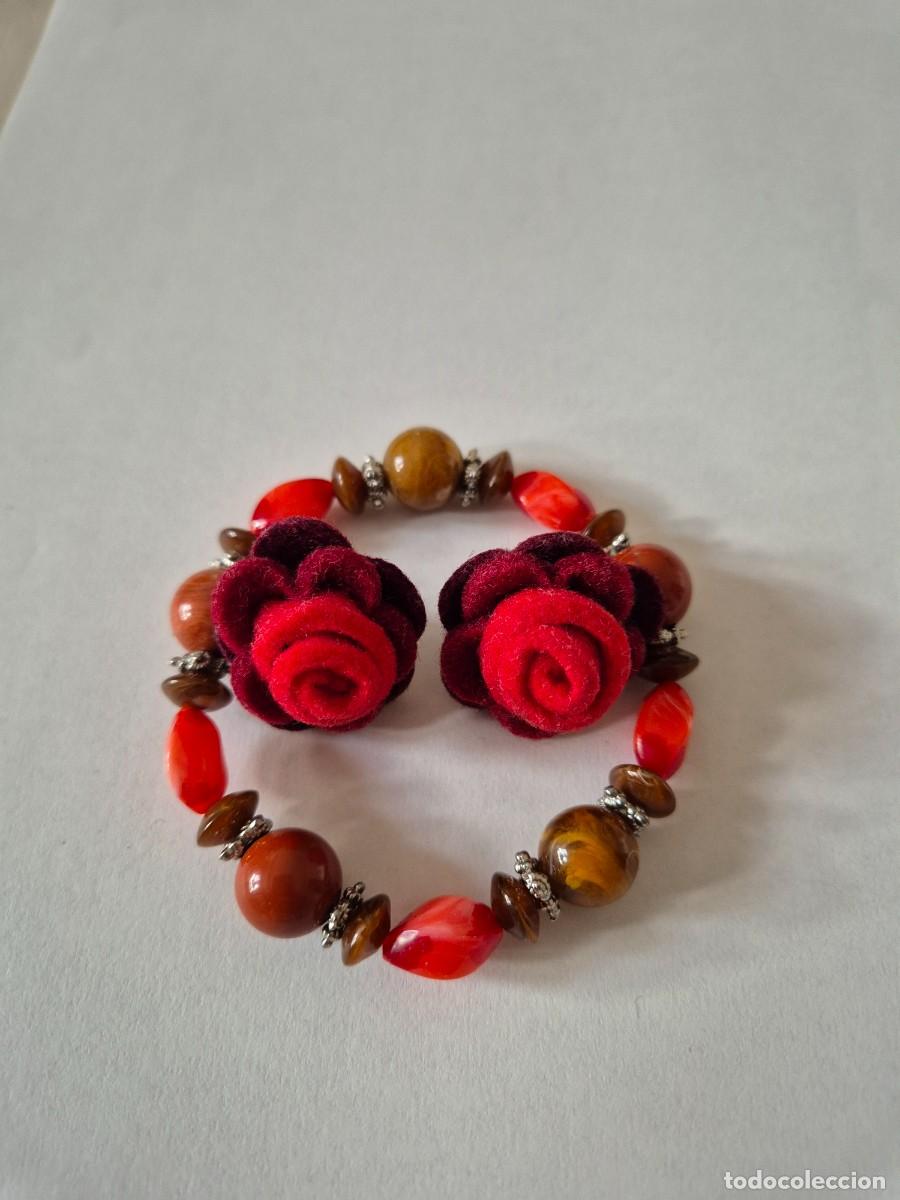 Joyeria: Conjunto Pulsera Perlas y Pendientes Rosas