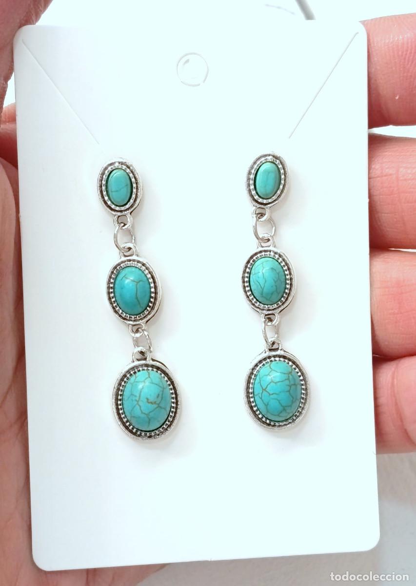 Joyeria: Pendientes largos color plata y azul, Nuevos