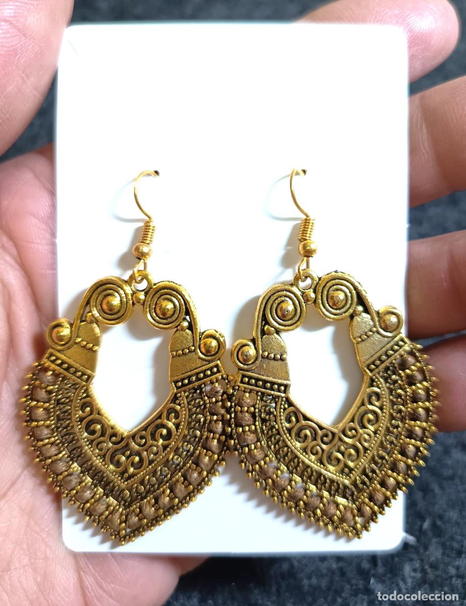 Joyeria: Pendientes Boho color oro y marr&oacute;n claro, Nuevos