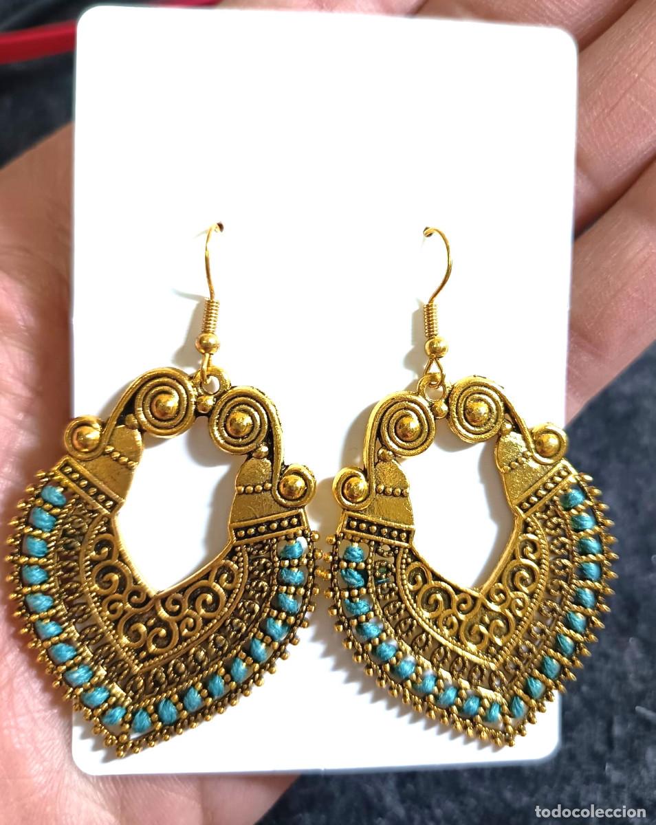 Joyeria: Pendientes Boho color oro y azul, Nuevos
