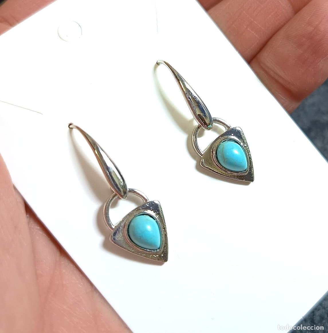 Joyeria: Pendientes minimalistas color plata y azul, Nuevos
