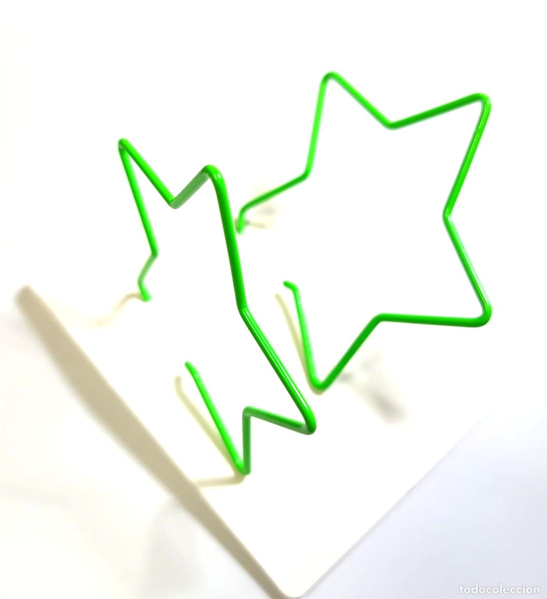 Joyeria: Pendientes aro de estrella color verde, di&aacute;metro 6.5 cm, Nuevos