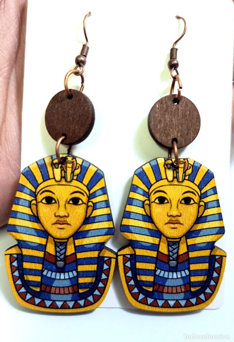 Joyeria: Pendientes largos fara&oacute;n egipcio de madera, Nuevos
