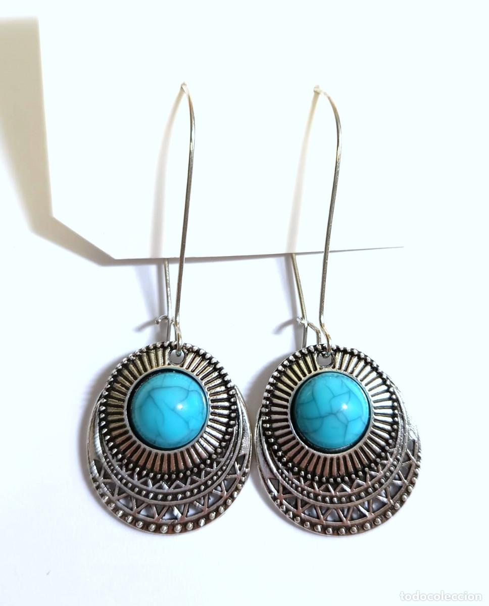 Joyeria: Pendientes largos Boho color plata y azul, Nuevos