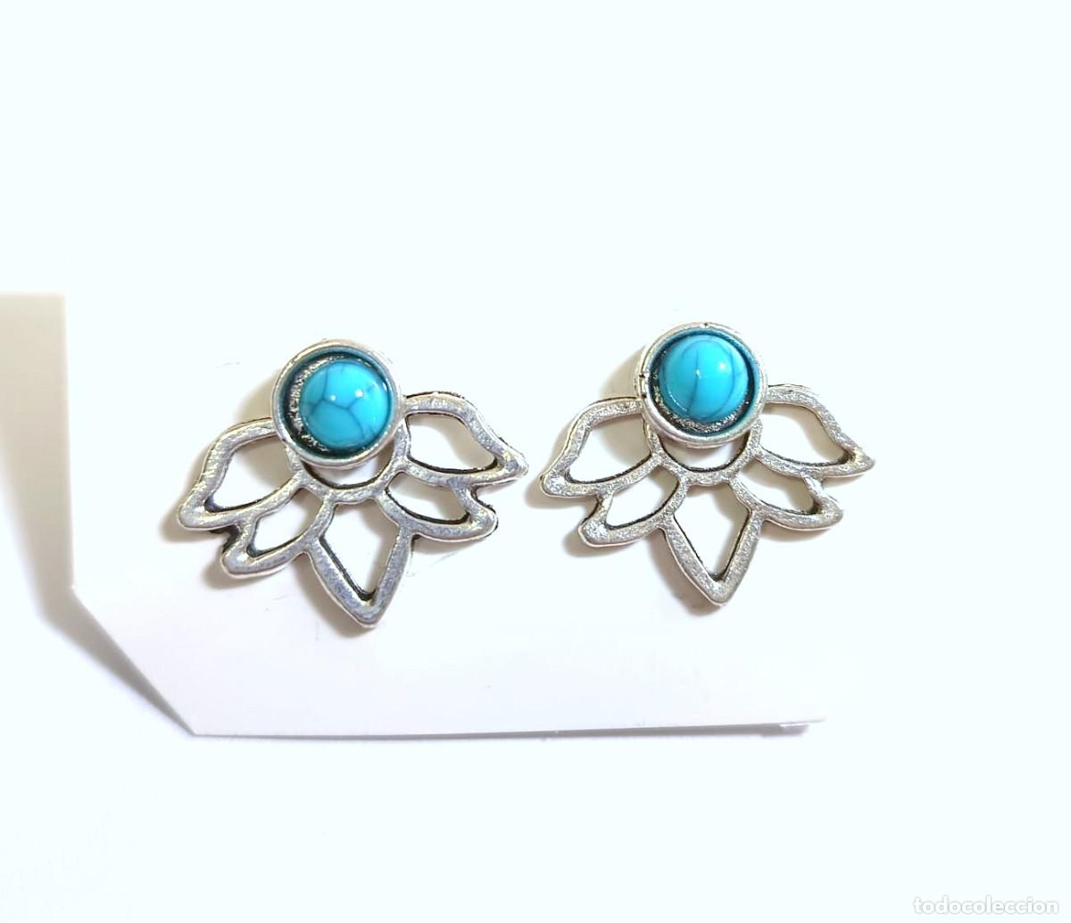 Joyeria: Pendientes minimalistas color plata y azul, 2 pendientes en 1, Nuevos