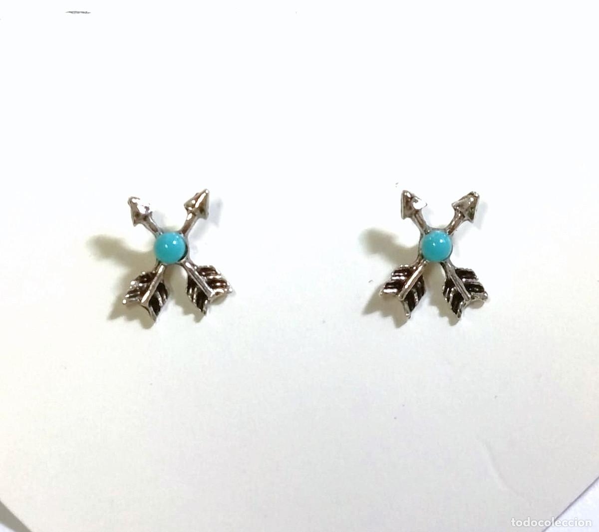 Joyeria: Pendientes minimalistas color plata y azul, Nuevos