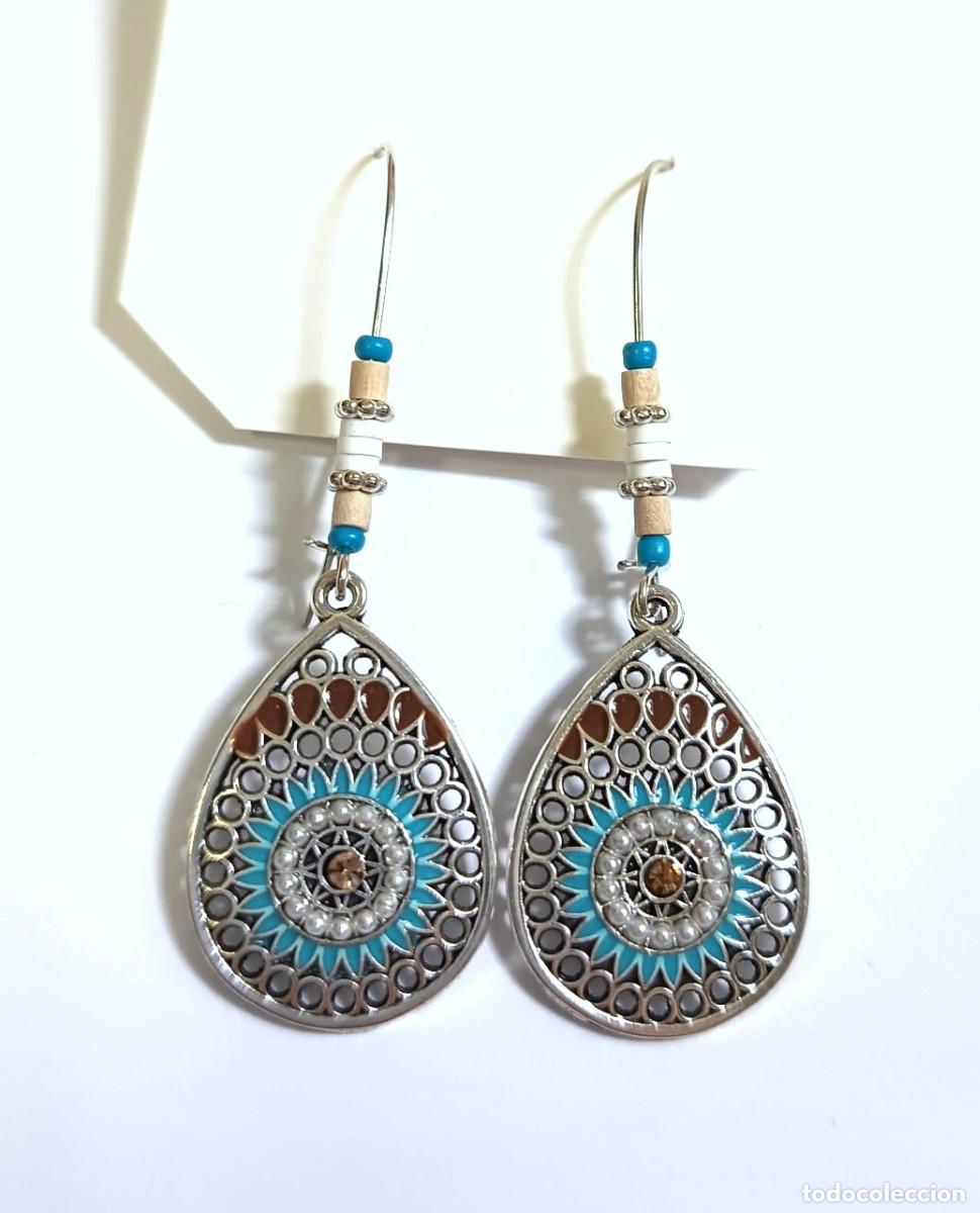 Joyeria: Pendientes largos Boho color plata con color, Nuevos