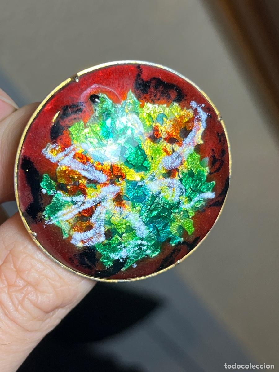 Joalharia: Broche vintage esmalte al fuego artesanal metal dorado joyer&iacute;a retro a&ntilde;os 60 70 art&iacute;stico