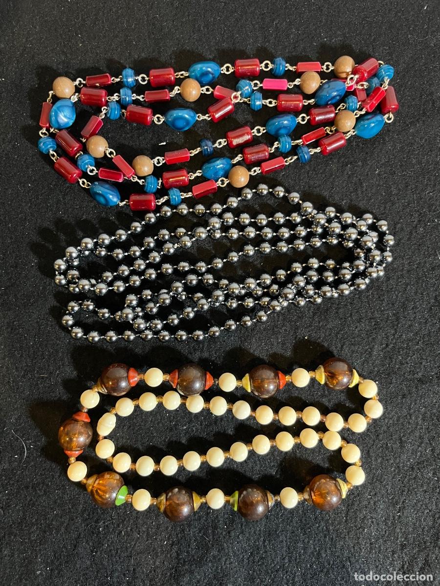 Joalharia: Lote 3 collares vintage boho hippie bisuter&iacute;a retro a&ntilde;os 70 cuentas madera s&iacute;mil &aacute;mbar hematite